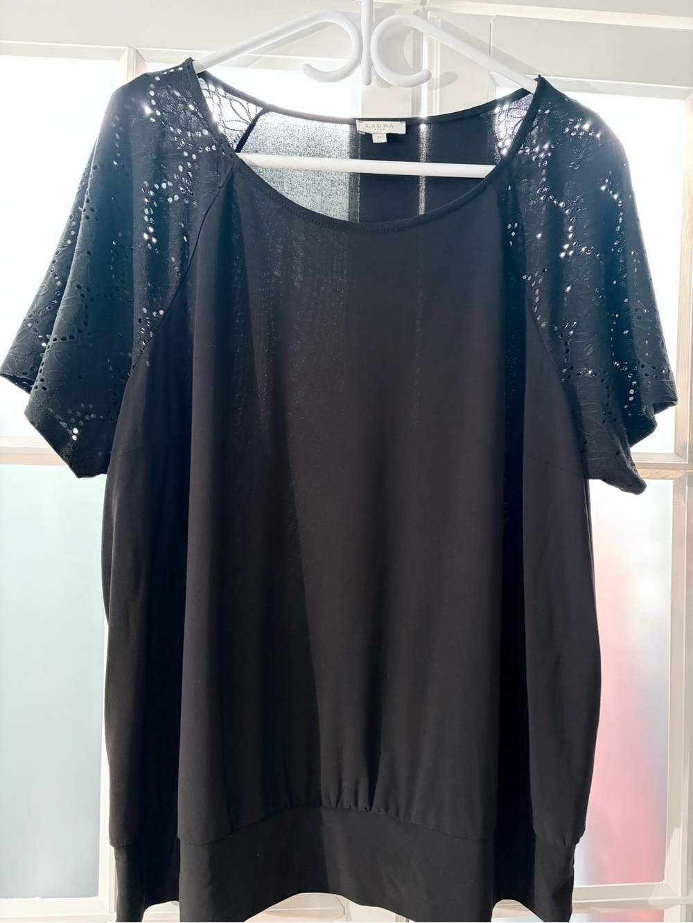 Laura Plus Black Eyelet Short Sleeve Top